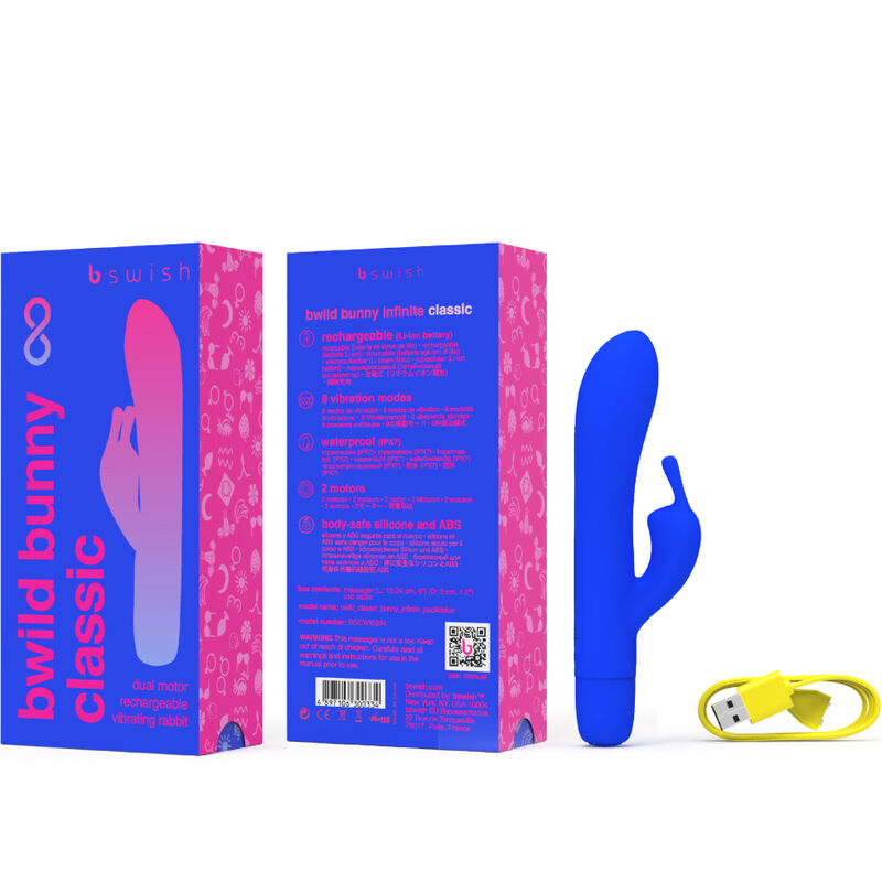 B SWISH - VIBRATEUR RECHARGEABLE CLASSIQUE BWILD BUNNY INFINITE SILICONE BLEU - 7eme ciel