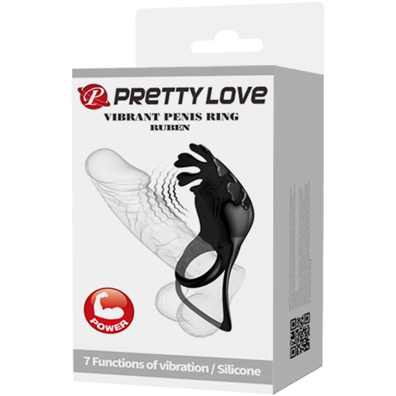 PRETTY LOVE - ANNEAU VIBRATEUR RUBEN 7 VIBRATIONS SILICONE NOIR - 7eme ciel