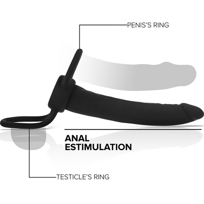 MYTHOLOGY - GODE ANAL COBI ONYX AVEC ANNEAU DE BITE ET TESTICULE 13 CM EN SILICONE - 7eme ciel
