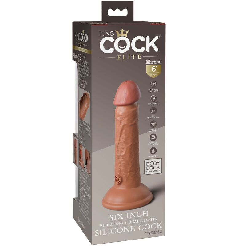 KING COCK - ELITE GODE RÉALISTE VIBRANT & SILICONE 15.2 CM CARAMEL - 7eme ciel