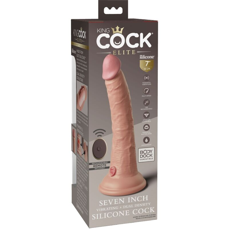 KING COCK - ELITE VIBRATEUR GODE RÉALISTE & TÉLÉCOMMANDE EN SILICONE 17.8 CM - 7eme ciel