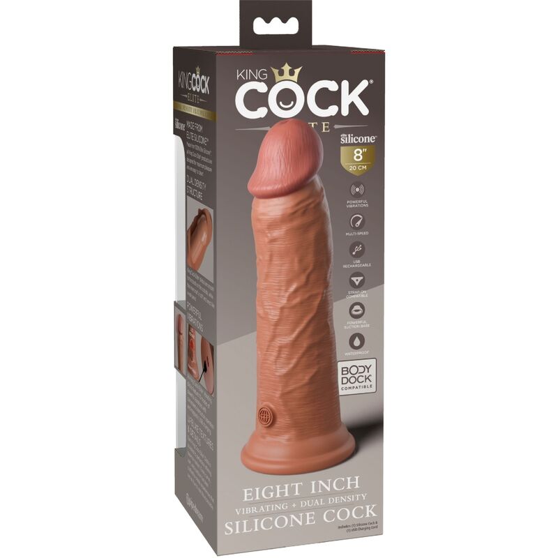 KING COCK - ELITE GODE RÉALISTE VIBRANT & SILICONE 20.3 CM CARAMEL - 7eme ciel