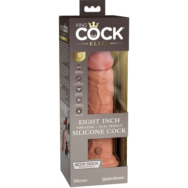 KING COCK - ELITE GODE RÉALISTE VIBRANT & SILICONE 20.3 CM CARAMEL - 7eme ciel