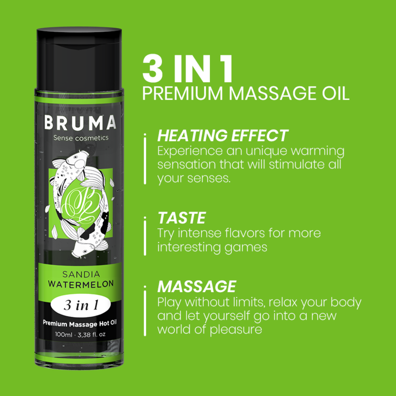 BRUMA - HUILE DE MASSAGE PREMIUM EFFET CHALEUR SAVEUR DE PASTÈQUE 3 EN 1 - 100 ML - 7eme ciel