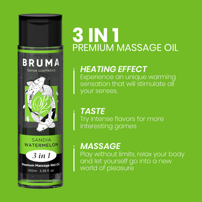 BRUMA - HUILE DE MASSAGE PREMIUM EFFET CHALEUR SAVEUR DE PASTÈQUE 3 EN 1 - 100 ML - 7eme ciel