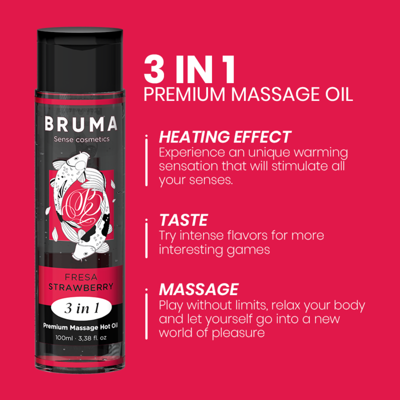 BRUMA - HUILE DE MASSAGE PREMIUM EFFET CHALEUR SAVEUR FRAISE 3 EN 1 - 100 ML - 7eme ciel