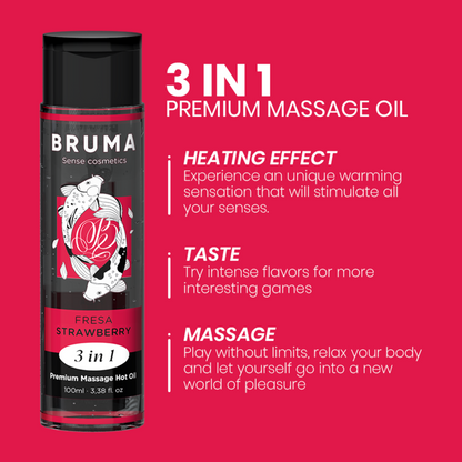 BRUMA - HUILE DE MASSAGE PREMIUM EFFET CHALEUR SAVEUR FRAISE 3 EN 1 - 100 ML - 7eme ciel