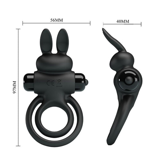 PRETTY LOVE - ANNEAU DE LAPIN VIBRATOR III POUR PÉNIS NOIR - 7eme ciel