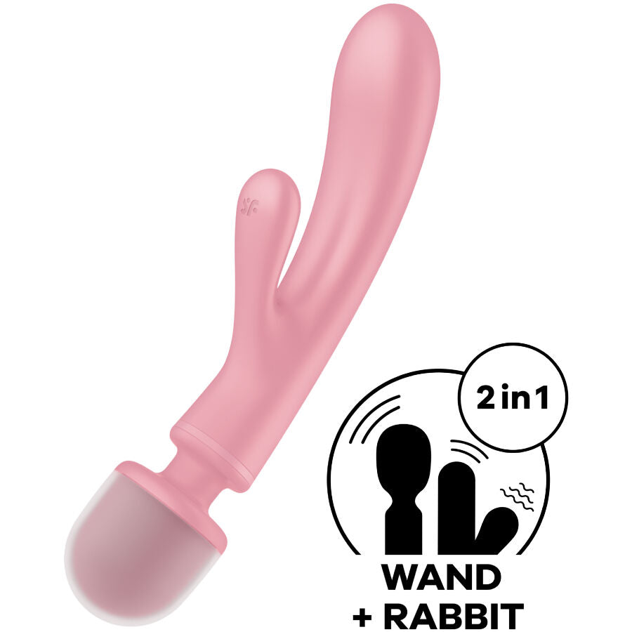 SATISFYER - MASSEUR VIBRATEUR LAPIN TRIPLE LOVER ROSE - 7eme ciel