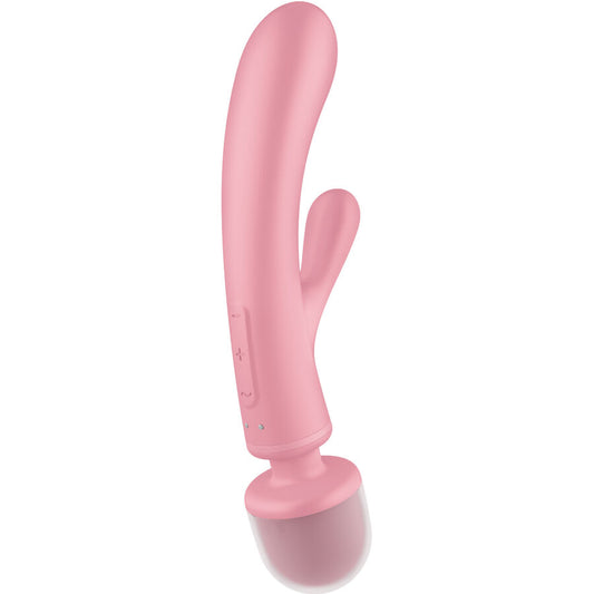 SATISFYER - MASSEUR VIBRATEUR LAPIN TRIPLE LOVER ROSE - 7eme ciel
