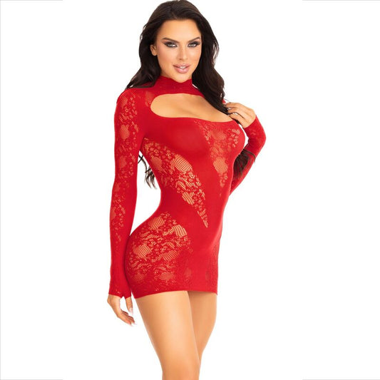 LEG AVENUE - MINI ROBE AVEC DENTELLE MANCHES LONGUES ROUGE - 7eme ciel