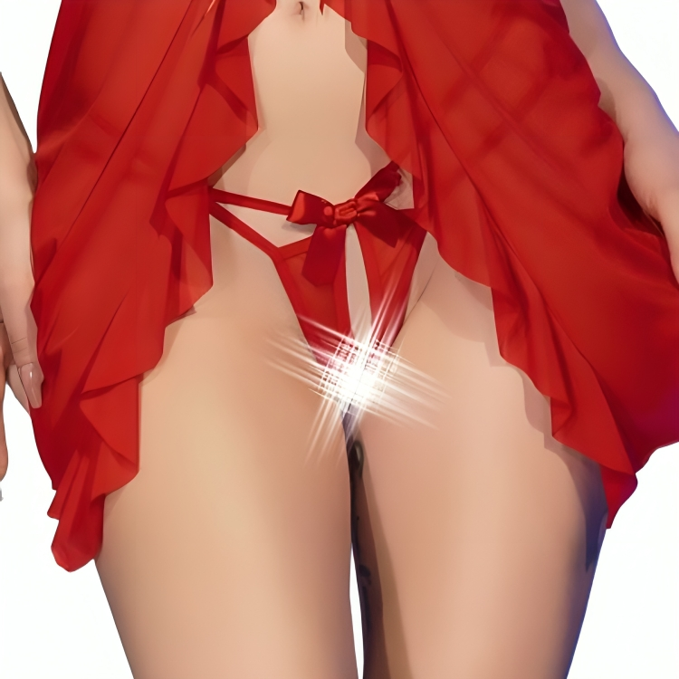CHILIROSE - CR 4696 BABYDOLL & STRING SANS CROCHET ROUGE S/M - 7eme ciel