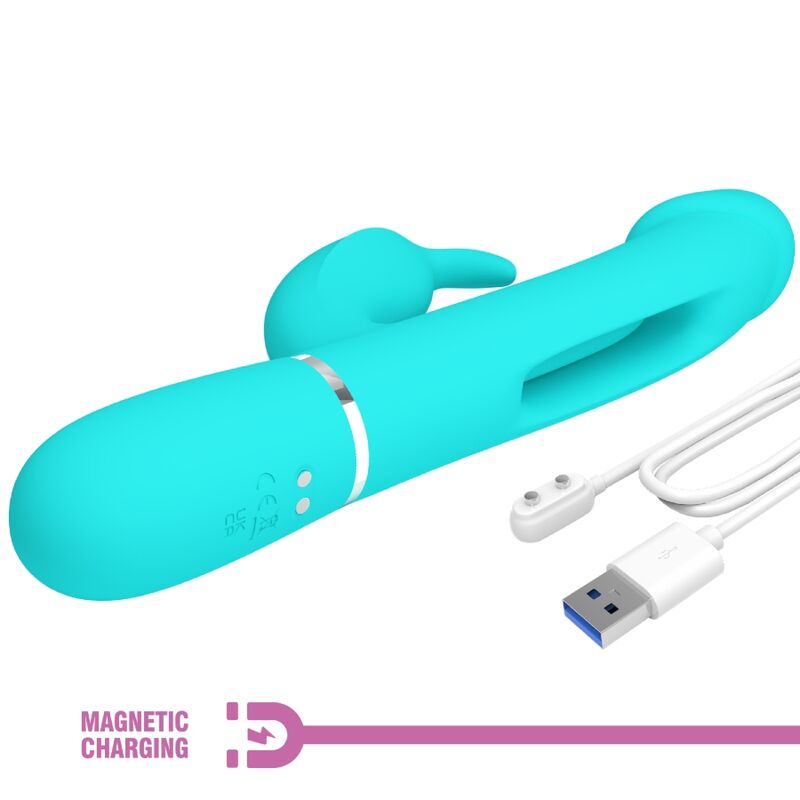 PRETTY LOVE - VIBRATEUR DEJON RABBIT 3 EN 1 MULTIFONCTION VERT AQUA - 7eme ciel