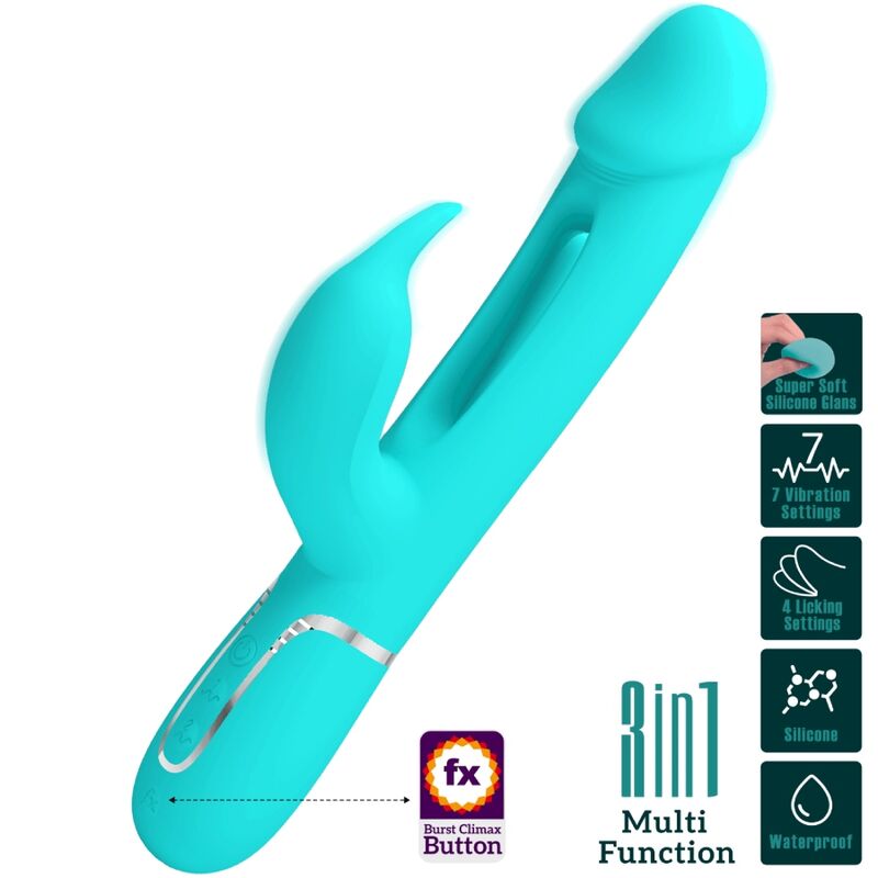 PRETTY LOVE - VIBRATEUR DEJON RABBIT 3 EN 1 MULTIFONCTION VERT AQUA - 7eme ciel