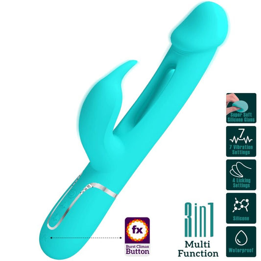 PRETTY LOVE - VIBRATEUR DEJON RABBIT 3 EN 1 MULTIFONCTION VERT AQUA - 7eme ciel