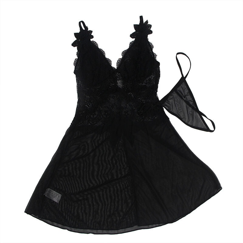 SUBBLIME - TISSU TULLE BABYDOLL AVEC DENTELLE ET DÉTAIL FLEUR NOIR S/M - 7eme ciel
