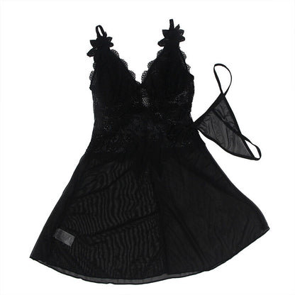 SUBBLIME - TISSU TULLE BABYDOLL AVEC DENTELLE ET DÉTAIL FLEUR NOIR S/M - 7eme ciel
