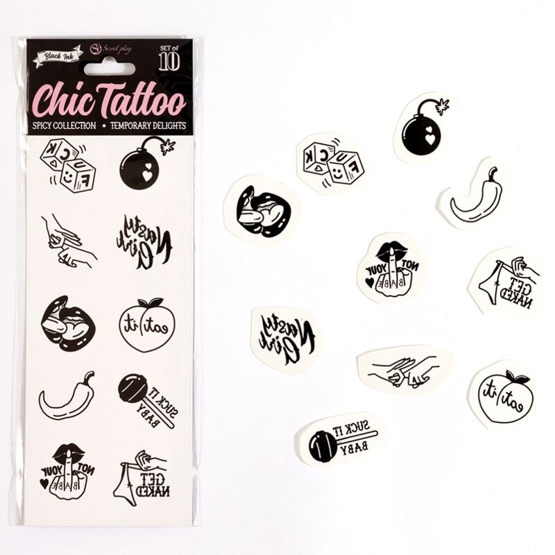 SECRET PLAY - LOT DE 10 TATOUAGES TEMPORAIRES SPICY COLLECTION - 7eme ciel