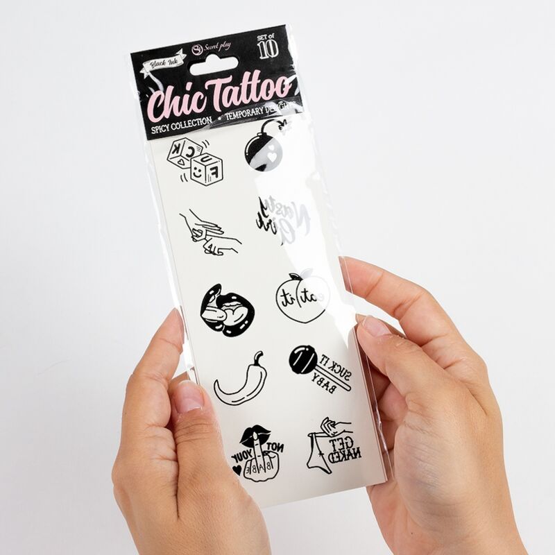 SECRET PLAY - LOT DE 10 TATOUAGES TEMPORAIRES SPICY COLLECTION - 7eme ciel