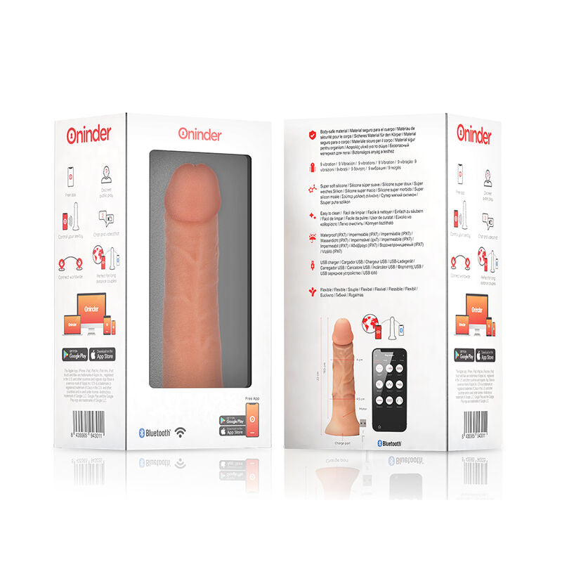 ONINDER - GRAND GODE VIBRATEUR BOGOTÁ 9 VITESSES NATUREL 22 CM -O- 4,5 CM - APPLICATION GRATUITE - 7eme ciel