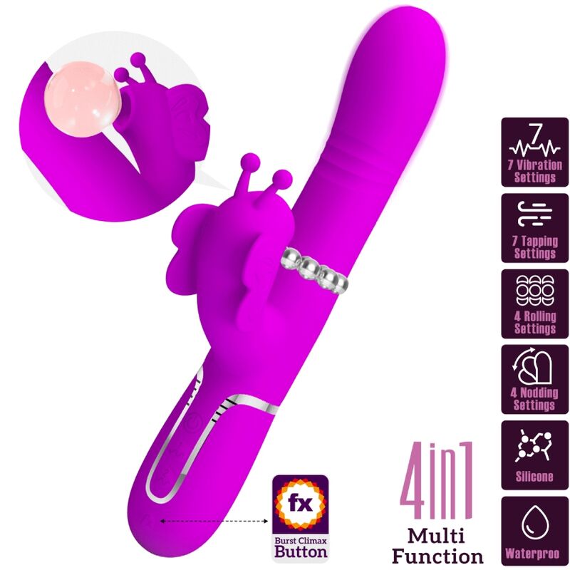 PRETTY LOVE - VIBRATEUR MULTIFONCTION LAPIN 4 EN 1 PAPILLON FUCHSIA - 7eme ciel