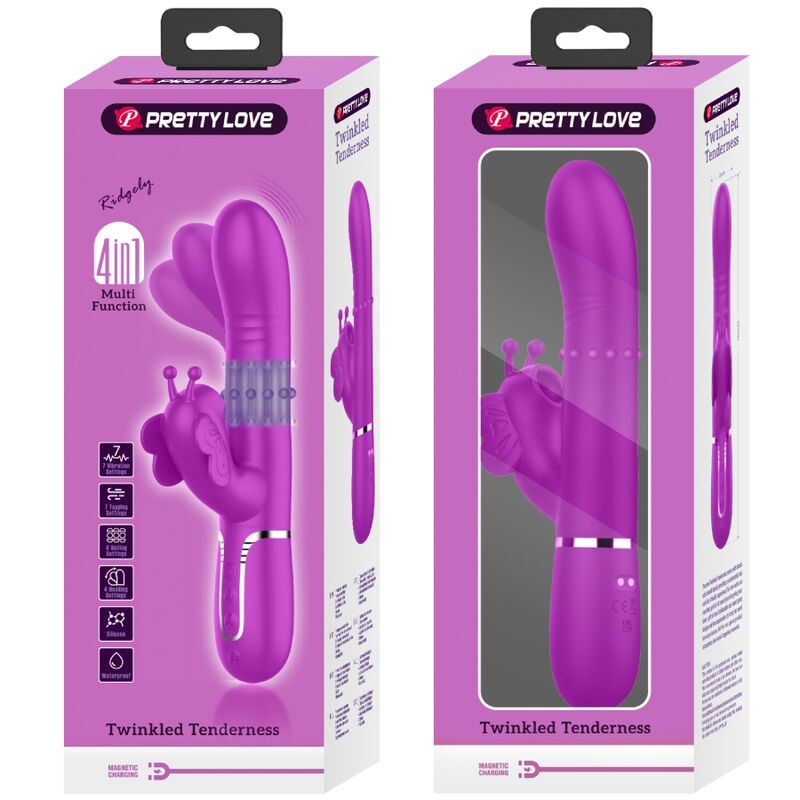 PRETTY LOVE - VIBRATEUR MULTIFONCTION LAPIN 4 EN 1 PAPILLON FUCHSIA - 7eme ciel