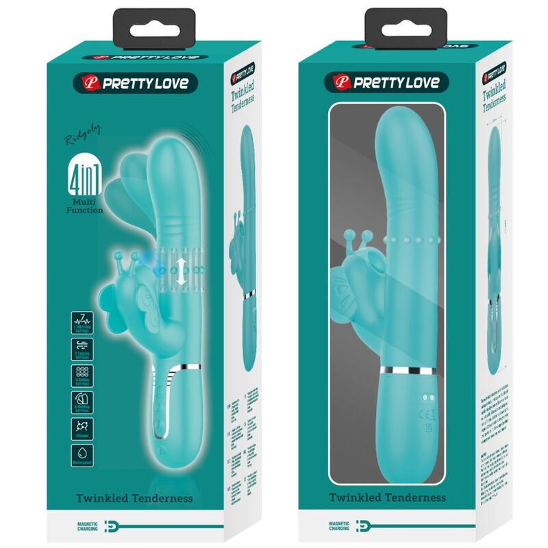 PRETTY LOVE - VIBRATEUR MULTIFONCTION LAPIN 4 EN 1 PAPILLON AQUA VERT - 7eme ciel