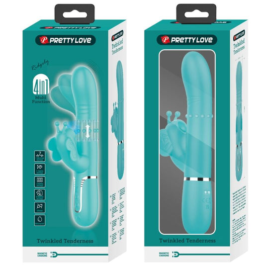 PRETTY LOVE - VIBRATEUR MULTIFONCTION LAPIN 4 EN 1 PAPILLON AQUA VERT - 7eme ciel