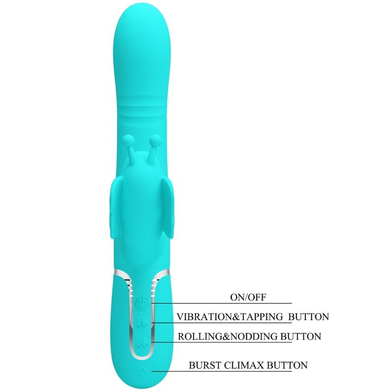 PRETTY LOVE - VIBRATEUR MULTIFONCTION LAPIN 4 EN 1 PAPILLON AQUA VERT - 7eme ciel