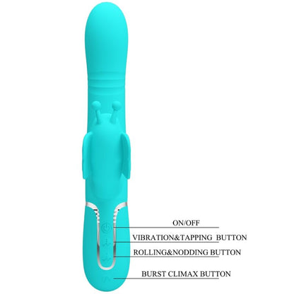 PRETTY LOVE - VIBRATEUR MULTIFONCTION LAPIN 4 EN 1 PAPILLON AQUA VERT - 7eme ciel