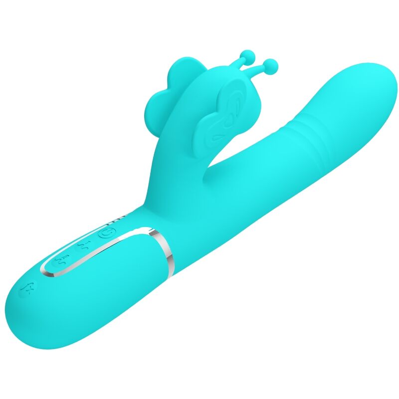 PRETTY LOVE - VIBRATEUR MULTIFONCTION LAPIN 4 EN 1 PAPILLON AQUA VERT - 7eme ciel