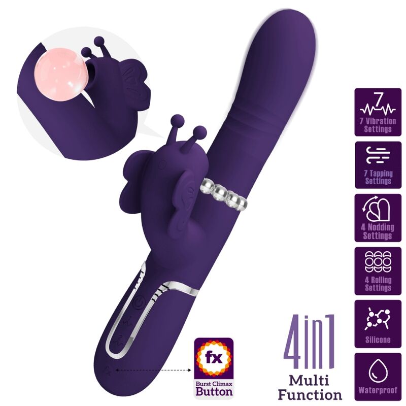 PRETTY LOVE - VIBRATEUR MULTIFONCTION LAPIN 4 EN 1 PAPILLON VIOLET - 7eme ciel