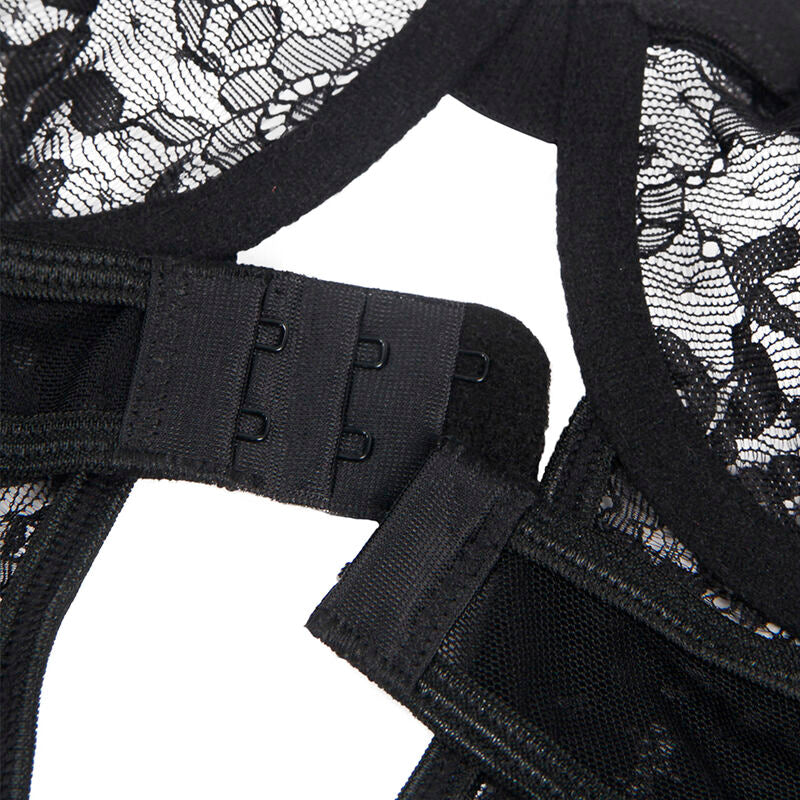 SUBBLIME - TEDDY AVEC JARRETIÈRE AVEC DÉTAIL DENTELLE ET BANDES NOIR S/M - 7eme ciel