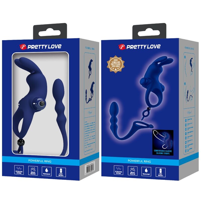 PRETTY LOVE - AYAD ANNEAU VIBRATEUR LAPIN AVEC PLUG BLEU - 7eme ciel