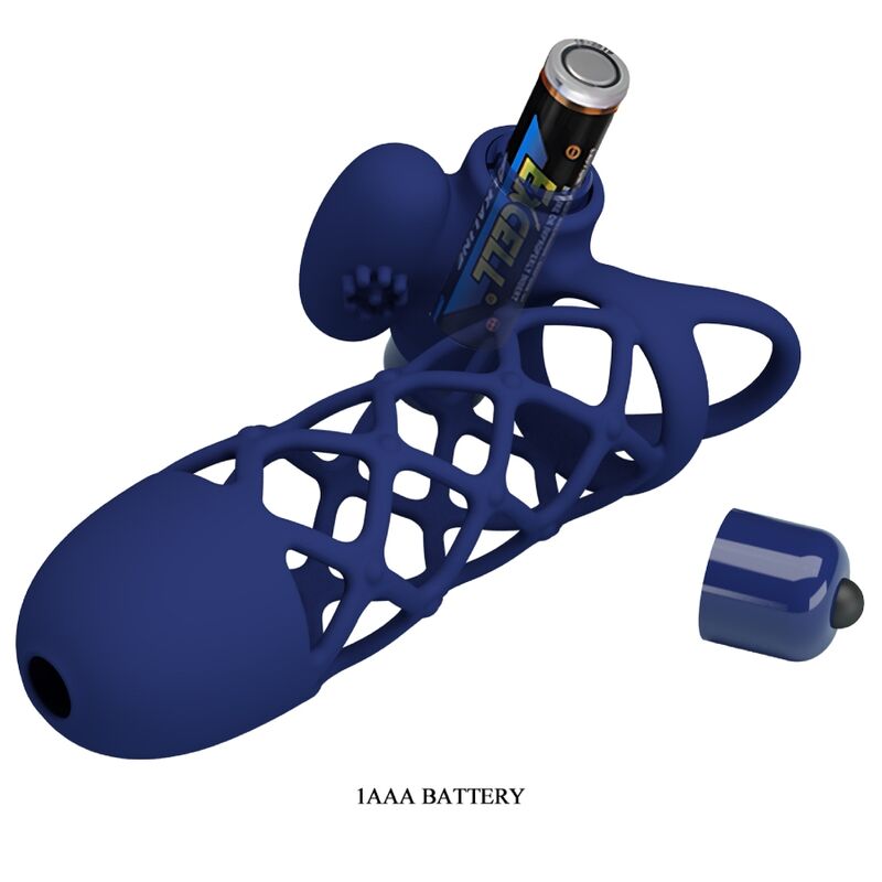 PRETTY LOVE - GIANN ANNEAU VIBRATEUR AVEC GAINE EN SILICONE BLEU - 7eme ciel