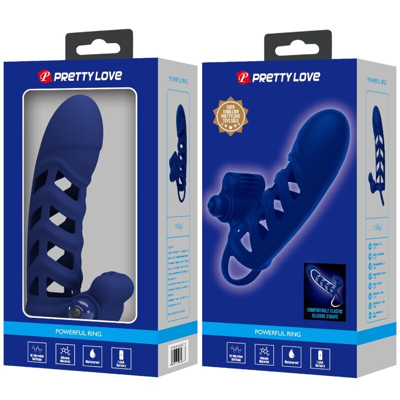 PRETTY LOVE - ALTAF ANNEAU VIBRATEUR AVEC GAINE EN SILICONE BLEU - 7eme ciel
