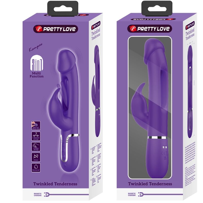 PRETTY LOVE - VIBRATEUR MULTIFONCTION 3 EN 1 KAMPAS RABBIT AVEC LANGUE VIOLET - 7eme ciel