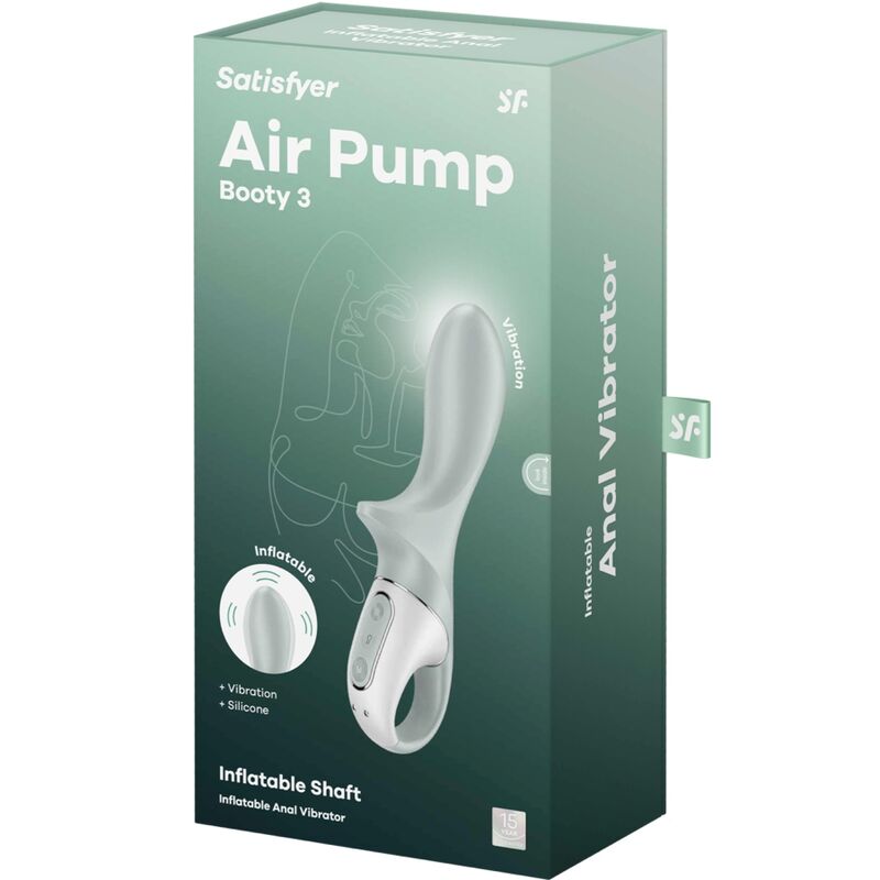 SATISFYER - AIR PUMP BOOTY 3 VIBRATEUR ANAL GONFLABLE GRIS VERT - 7eme ciel