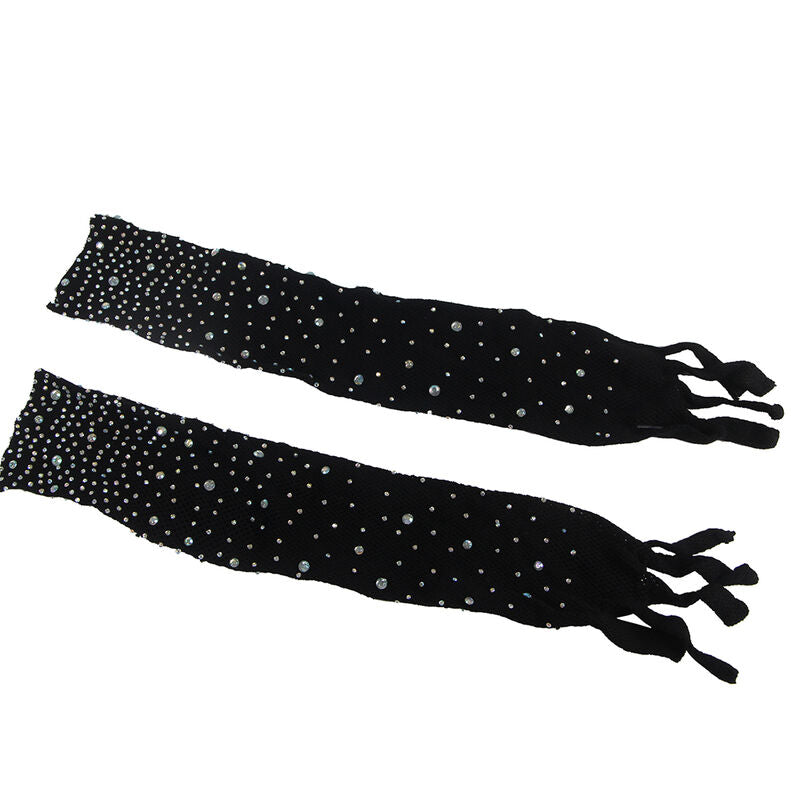 SUBBLIME - 952174 BODYSTOCKING RESILLE AVEC GANTS ET DIAMANTS NOIR TAILLE UNIQUE - 7eme ciel