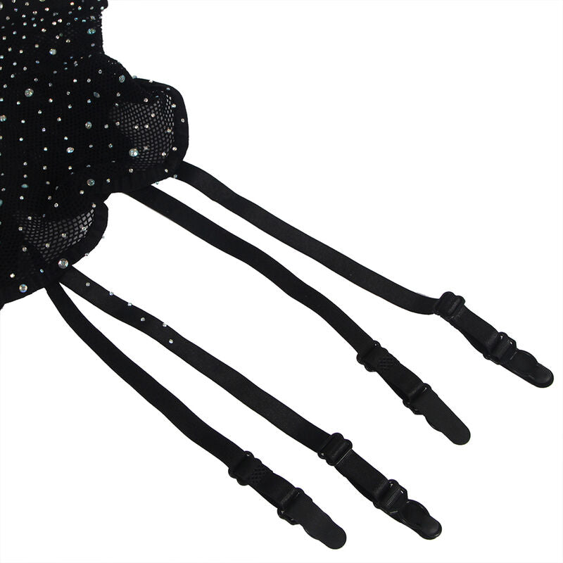 SUBBLIME - 952174 BODYSTOCKING RESILLE AVEC GANTS ET DIAMANTS NOIR TAILLE UNIQUE - 7eme ciel