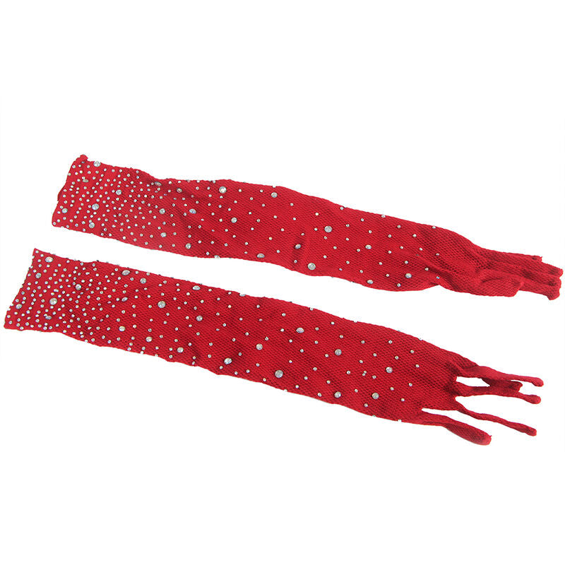 SUBBLIME - 952181 BODYSTOCKING RESILLE AVEC GANTS ET DIAMANTS ROUGE TAILLE UNIQUE - 7eme ciel