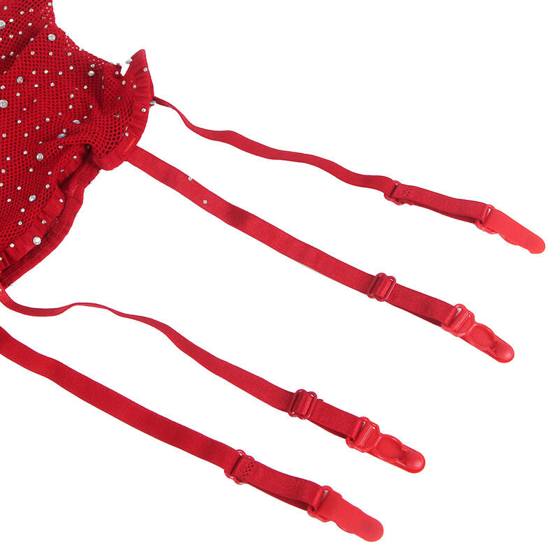 SUBBLIME - 952181 BODYSTOCKING RESILLE AVEC GANTS ET DIAMANTS ROUGE TAILLE UNIQUE - 7eme ciel