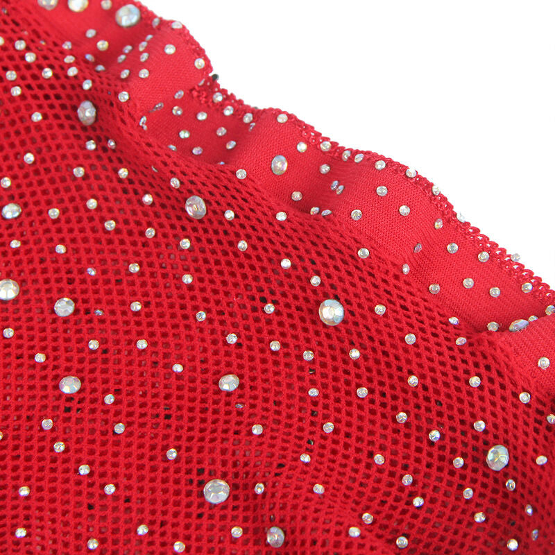 SUBBLIME - 952181 BODYSTOCKING RESILLE AVEC GANTS ET DIAMANTS ROUGE TAILLE UNIQUE - 7eme ciel