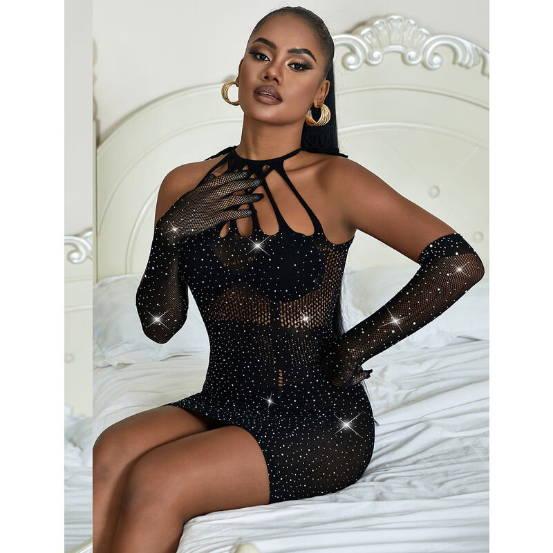 SUBBLIME - 952235 ROBE RÉSEILLE AVEC STRASS NOIR TAILLE UNIQUE - 7eme ciel