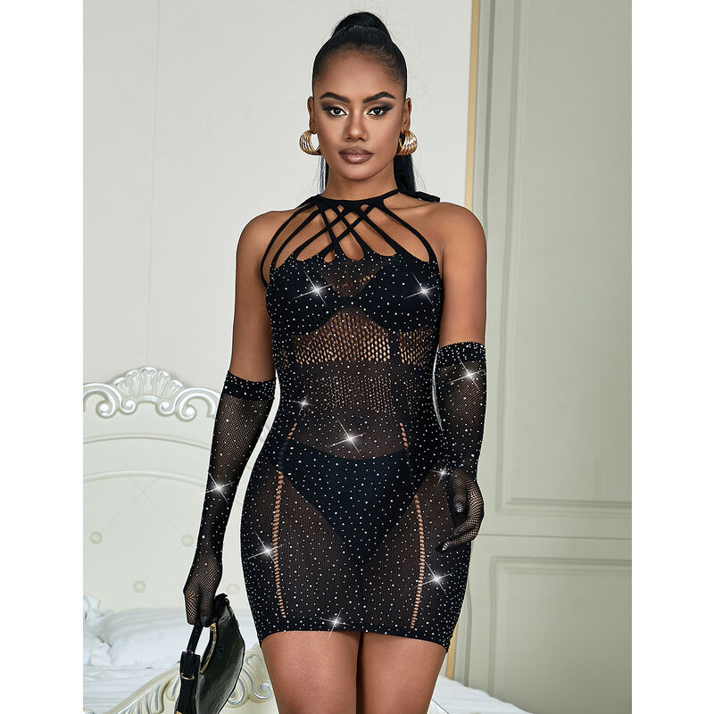 SUBBLIME - 952235 ROBE RÉSEILLE AVEC STRASS NOIR TAILLE UNIQUE - 7eme ciel