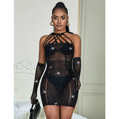 SUBBLIME - 952235 ROBE RÉSEILLE AVEC STRASS NOIR TAILLE UNIQUE - 7eme ciel