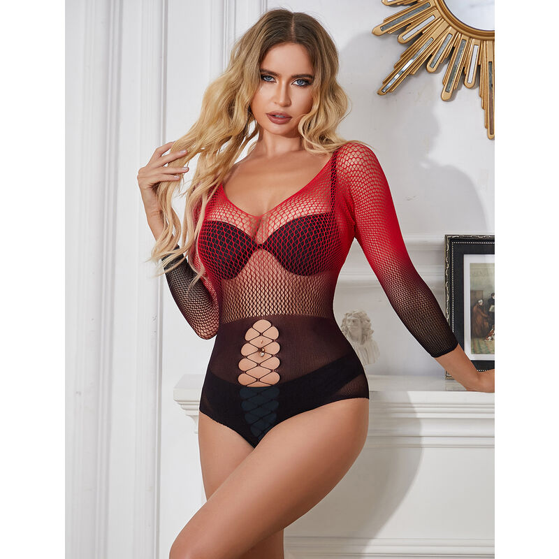 SUBBLIME - 952259 ROBE RÉSILLE ÉLASTIQUE MANCHES LONGUES DÉGRADÉ ROUGE ET NOIR TAILLE UNIQUE - 7eme ciel
