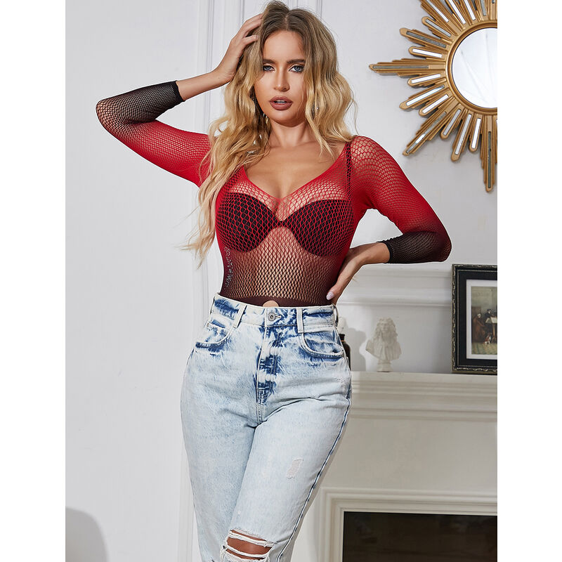 SUBBLIME - 952259 ROBE RÉSILLE ÉLASTIQUE MANCHES LONGUES DÉGRADÉ ROUGE ET NOIR TAILLE UNIQUE - 7eme ciel