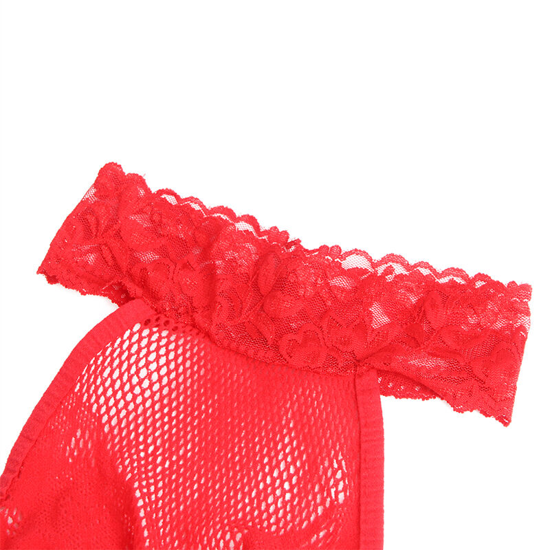 SUBBLIME - 952372 BODYSTOCKING RÉSILLE ET DENTELLE SANS FOURRURE COL MONTANT ROUGE TAILLE UNIQUE - 7eme ciel