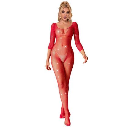 SUBBLIME - 952419 BODYSTOCKING RÉSILLE AVEC LOSANGES MANCHES LONGUES ROUGE XS/M